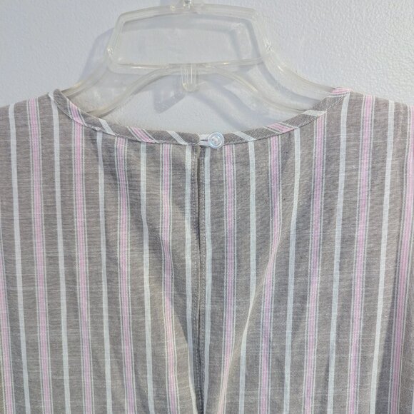 DREW Nwt Striped Cotton Jumpsuit L Tan Pink White Sleeveless Crop Anthropologie - Picture 7 of 12